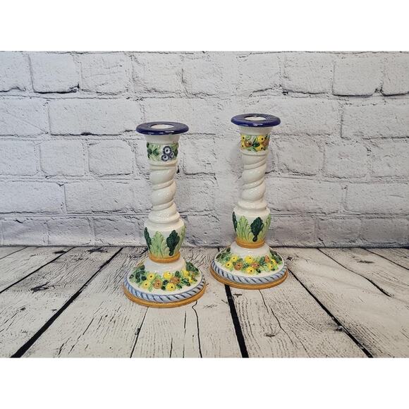 Set of 2 Vintage Candlestick Holder Raffaellesco Hand PaintedItally 1692